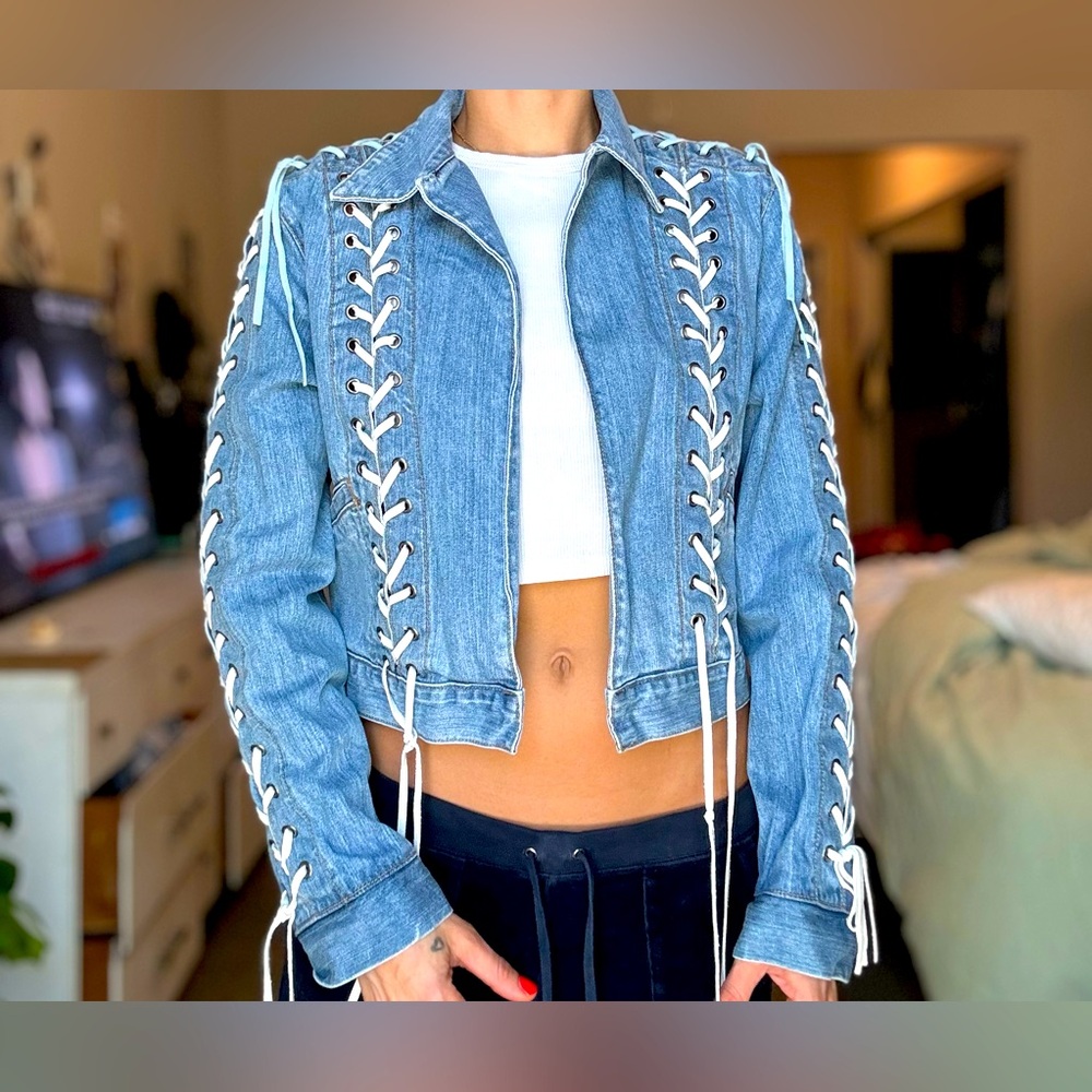 Beautiful denim jacket with gorgeous woven suede